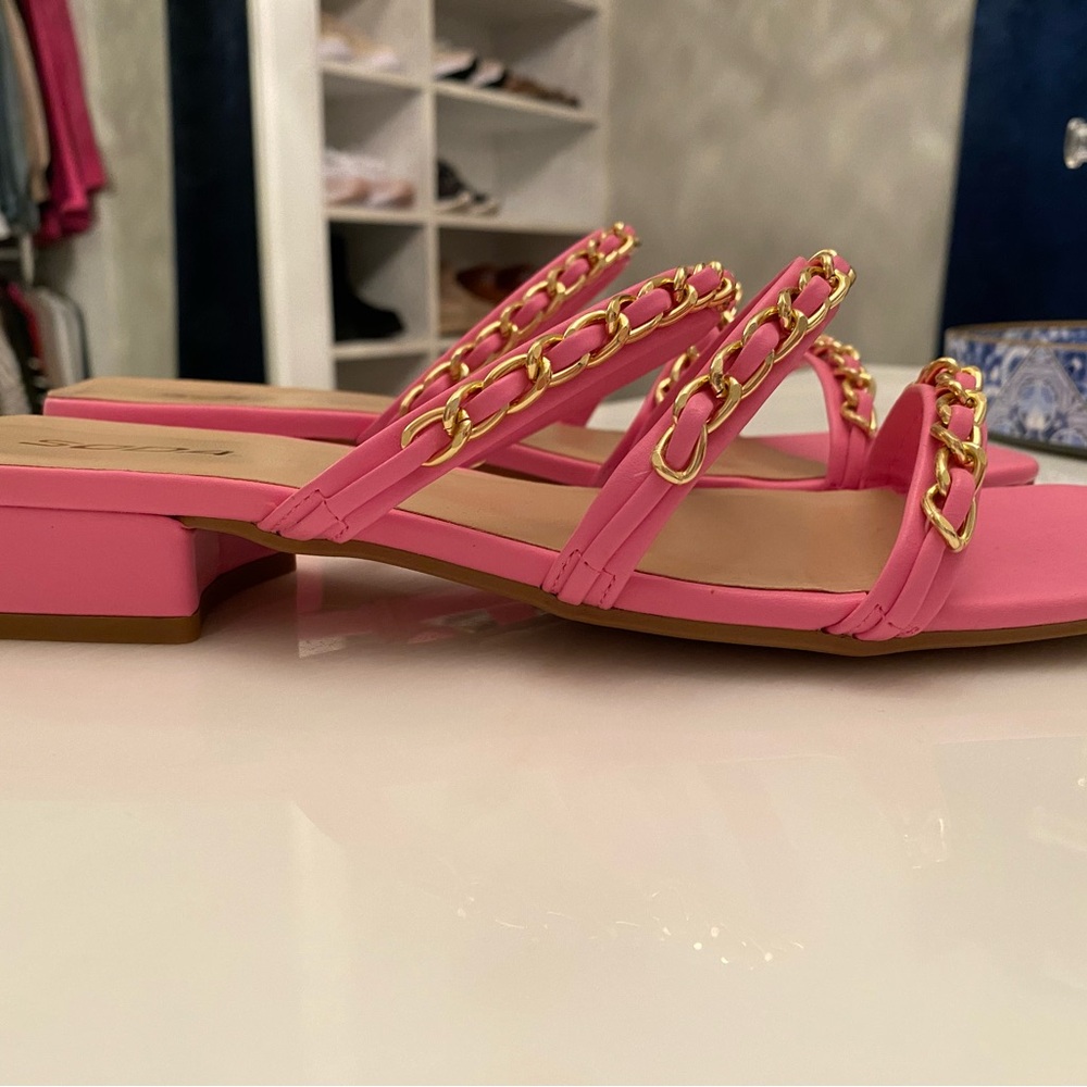 Soda Pink and Gold Chain Sandals - Picture 2 of 5
